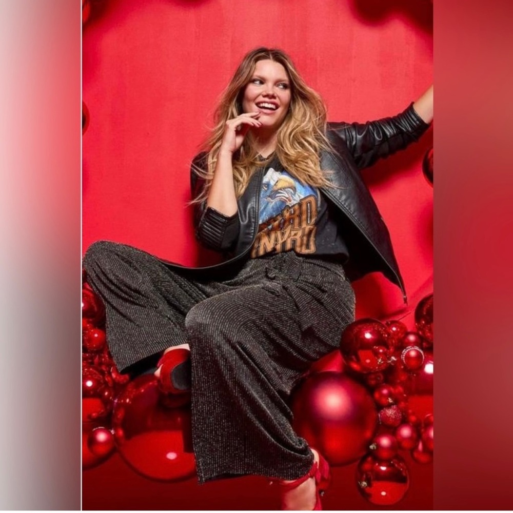 Torrid Black Lurex Self-Tie Wide Leg Pants Metallic Glitter Striped